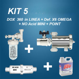 Crea Water - Kit caldaia  5 – DOX 360 in linea + Defangatore X6 OMEGA + Neutralizzatore no acid + Point 100 o Point 800