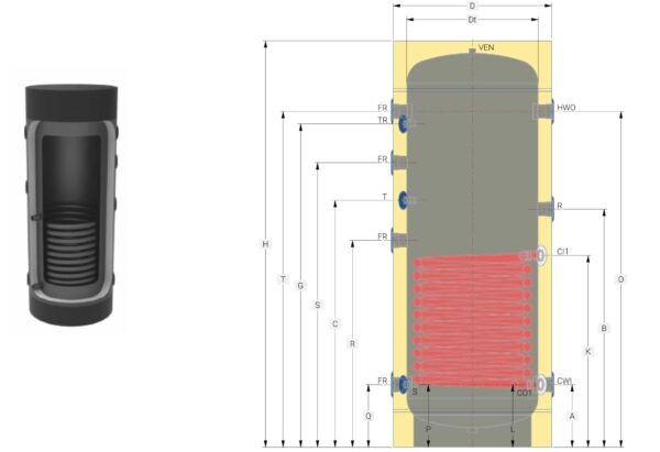SmartSol termoaccumulatore per acqua di riscaldamento con 1 scambiatore fisso BAC 1 PVC 150/1000 Lt - immagine 2